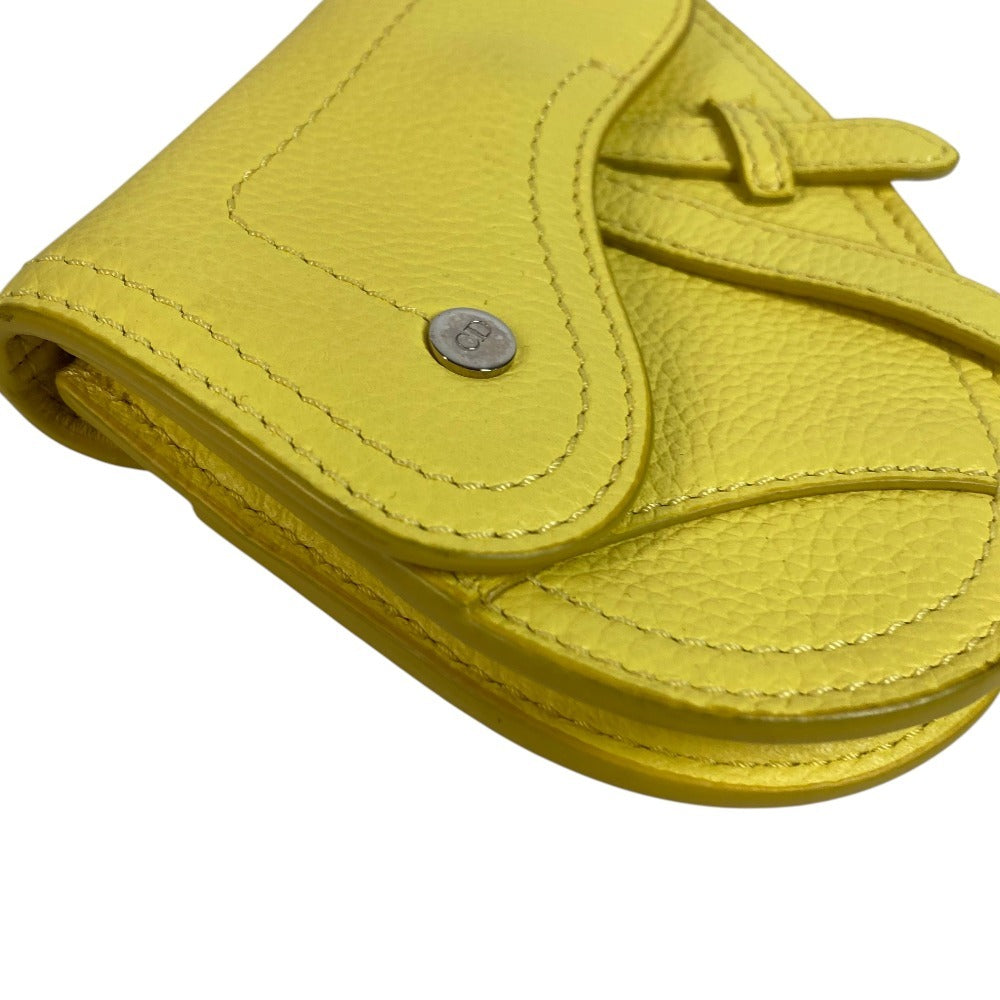 Dior 2ADKH127YMJ Saddle CD Logo Bag Charm Card Case Coin Purse Wallet Key Holder Pouch Leather Unisex Yellow