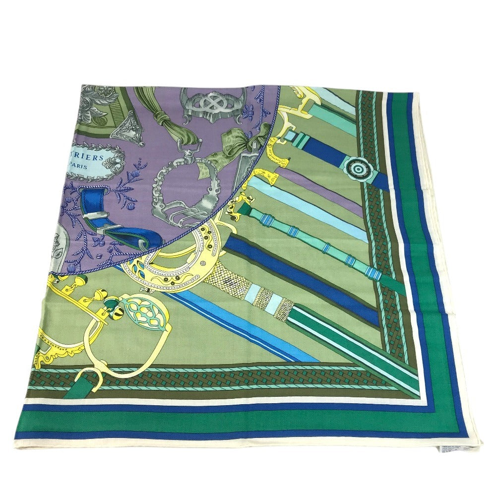 HERMES Duo d'Etriers Duos of Armor Carre Geant 140 Carre Geant 140 Shawl Stole Large Scarf Cashmere Unisex White