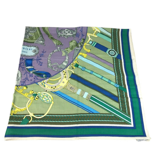 HERMES Duo d'Etriers Duos of Armor Carre Geant 140 Carre Geant 140 Shawl Stole Large Scarf Cashmere Unisex White