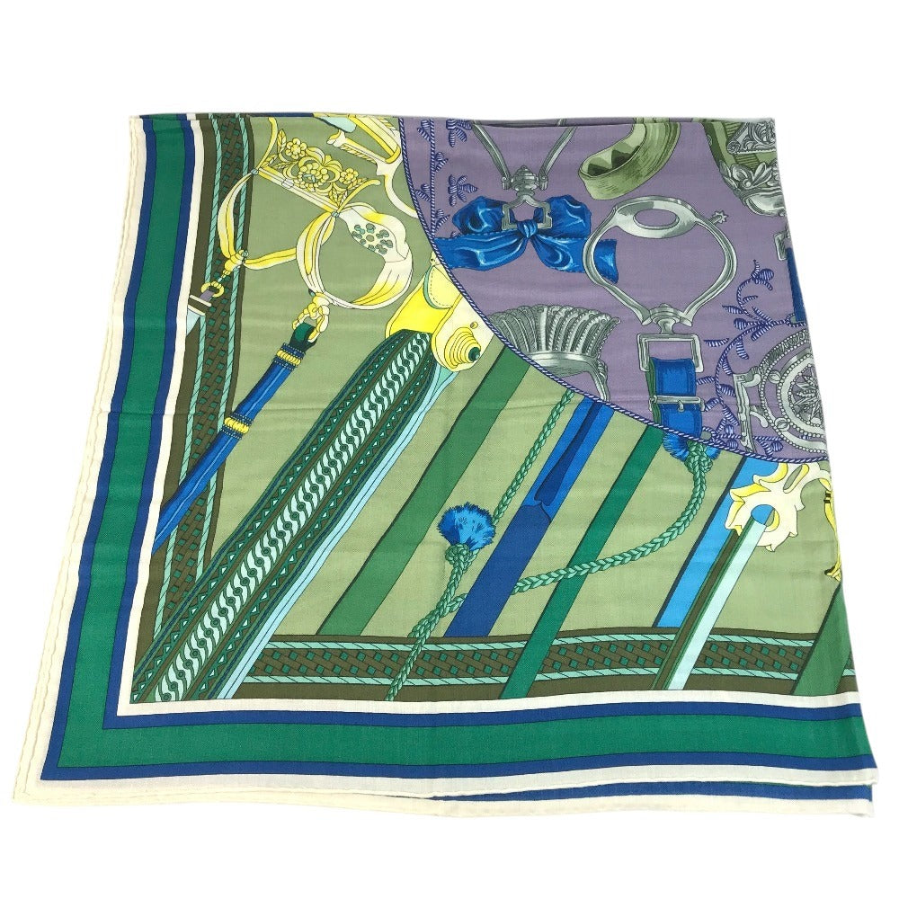 HERMES Duo d'Etriers Duos of Armor Carre Geant 140 Carre Geant 140 Shawl Stole Large Scarf Cashmere Unisex White