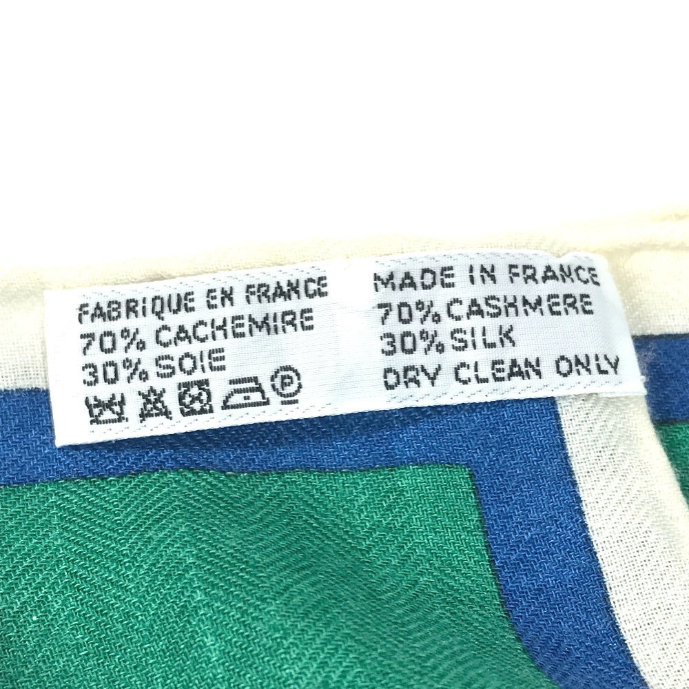 HERMES Duo d'Etriers Duos of Armor Carre Geant 140 Carre Geant 140 Shawl Stole Large Scarf Cashmere Unisex White