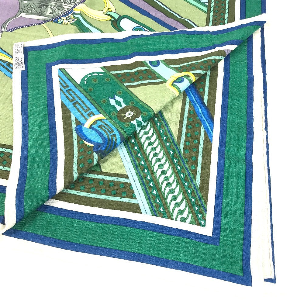 HERMES Duo d'Etriers Duos of Armor Carre Geant 140 Carre Geant 140 Shawl Stole Large Scarf Cashmere Unisex White