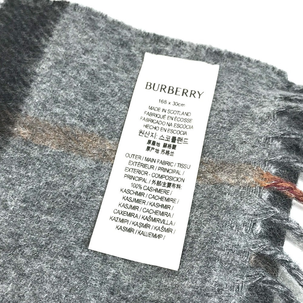 BURBERRY 8059277 Contrast Check Logo Fringe Scarf Cashmere Unisex Gray
