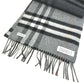 BURBERRY 8059277 Contrast Check Logo Fringe Scarf Cashmere Unisex Gray