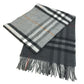BURBERRY 8059277 Contrast Check Logo Fringe Scarf Cashmere Unisex Gray