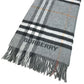 BURBERRY 8059277 Contrast Check Logo Fringe Scarf Cashmere Unisex Gray