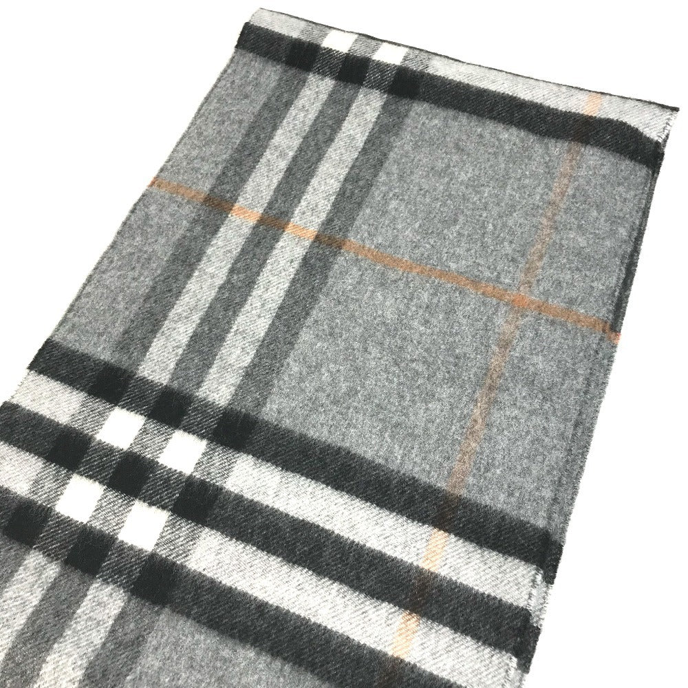 BURBERRY 8059277 Contrast Check Logo Fringe Scarf Cashmere Unisex Gray