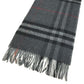 BURBERRY 8059277 Contrast Check Logo Fringe Scarf Cashmere Unisex Gray