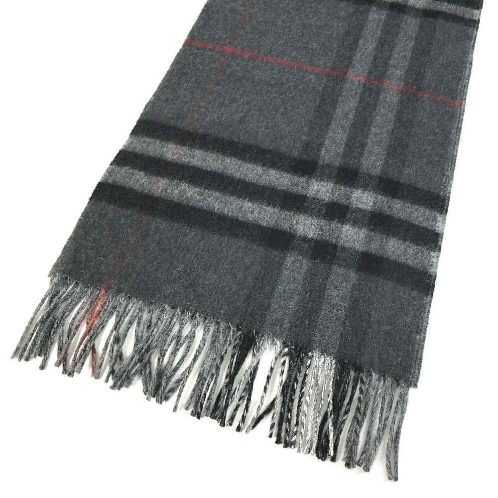 BURBERRY 8059277 Contrast Check Logo Fringe Scarf Cashmere Unisex Gray