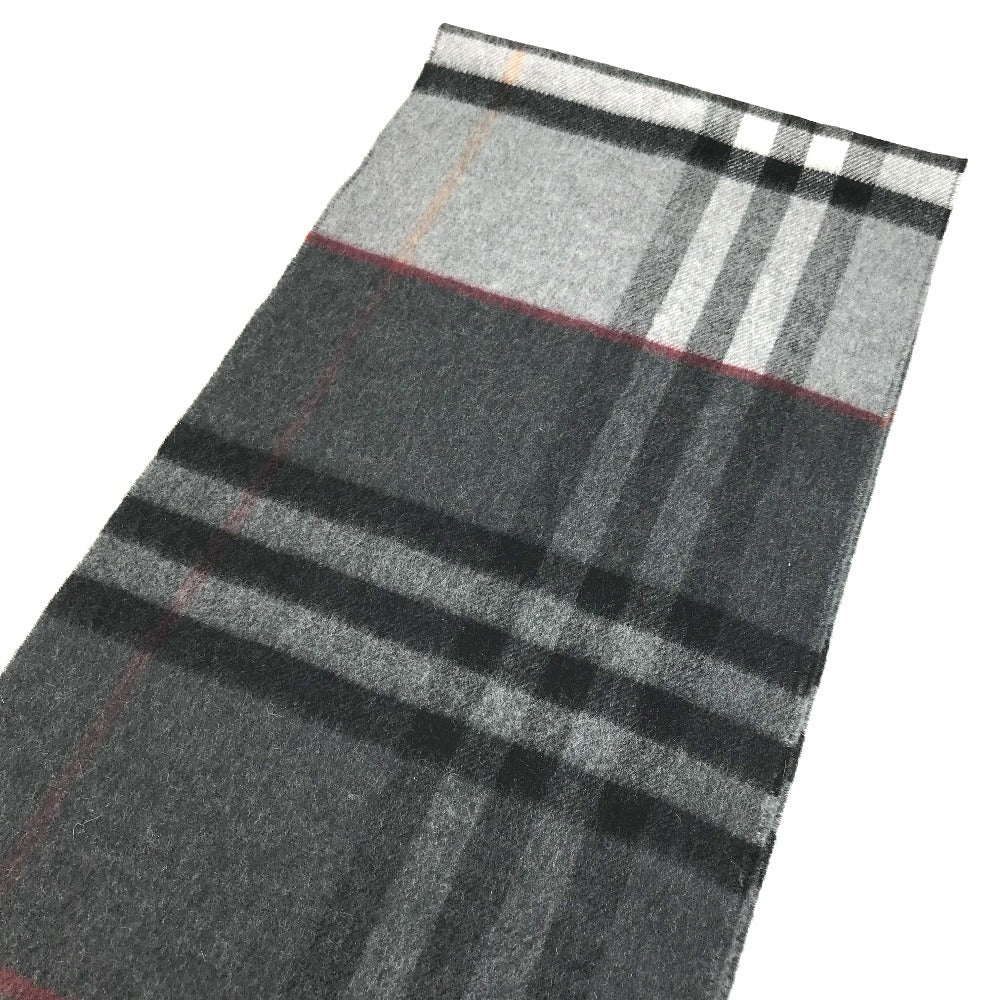 BURBERRY 8059277 Contrast Check Logo Fringe Scarf Cashmere Unisex Gray