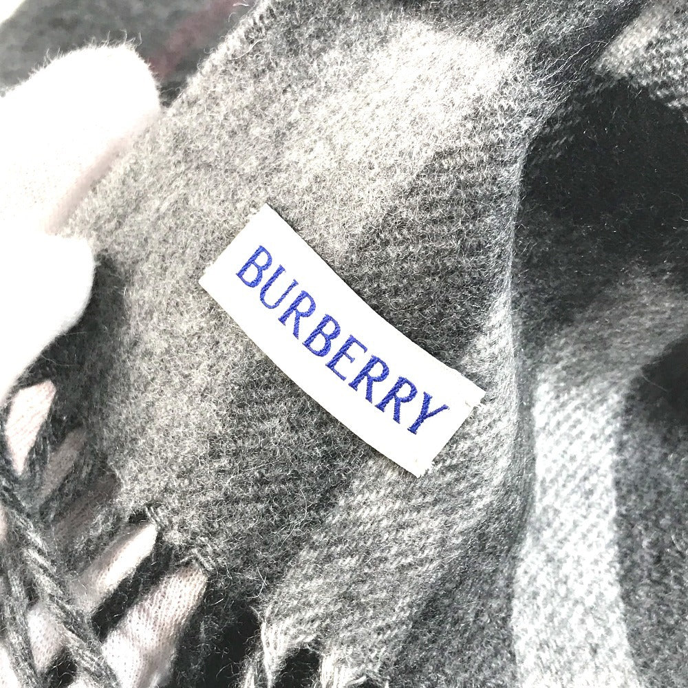 BURBERRY 8059277 Contrast Check Logo Fringe Scarf Cashmere Unisex Gray