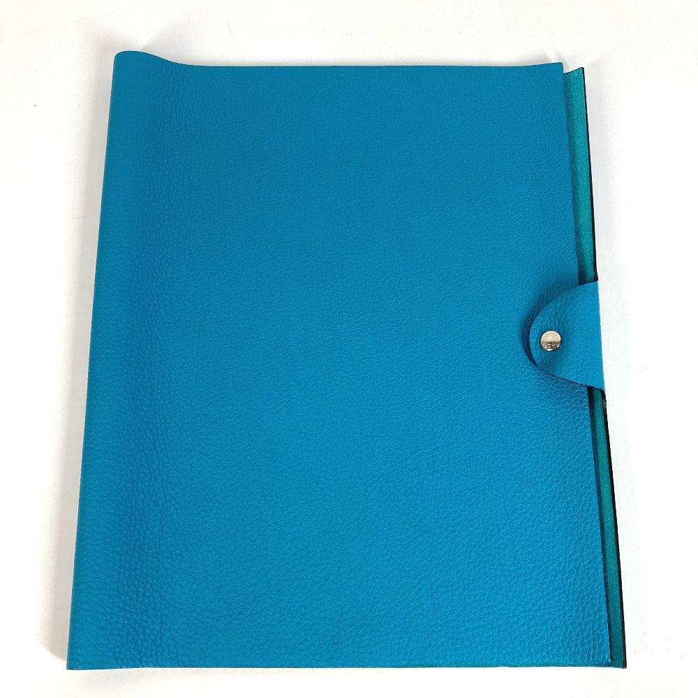 HERMES Sellier Logo Ulysse GM Ulysse GM Oversized Stationery Agenda Case Notebook Cover Taurillon Clemence Unisex Blue Jean