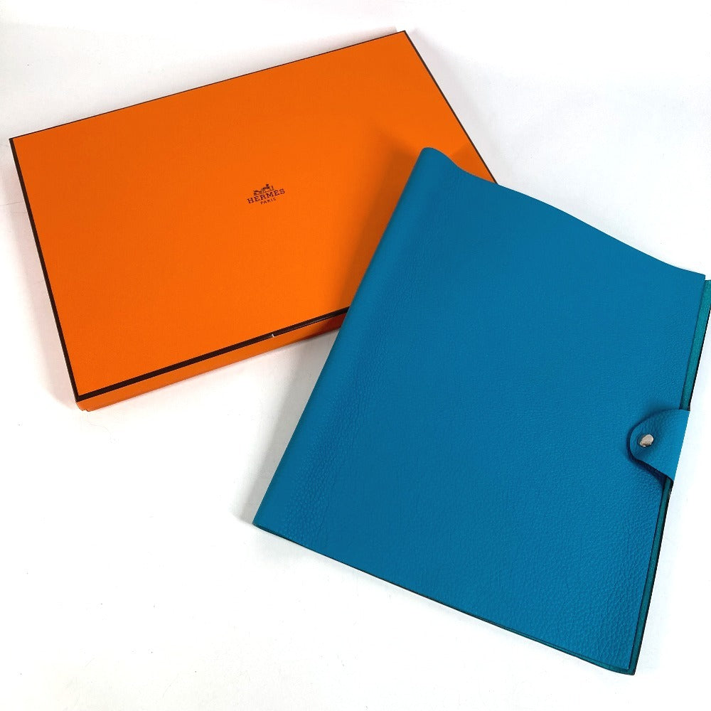 HERMES Sellier Logo Ulysse GM Ulysse GM Oversized Stationery Agenda Case Notebook Cover Taurillon Clemence Unisex Blue Jean
