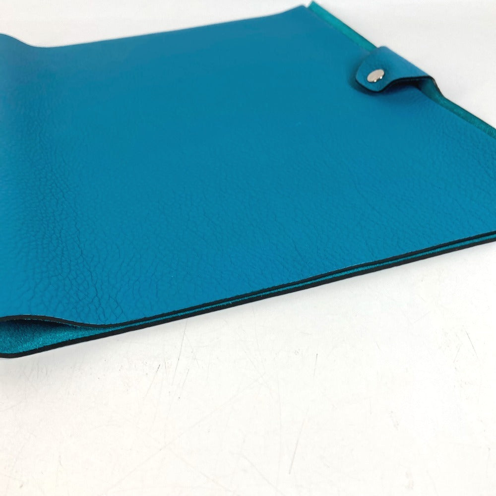 HERMES Sellier Logo Ulysse GM Ulysse GM Oversized Stationery Agenda Case Notebook Cover Taurillon Clemence Unisex Blue Jean