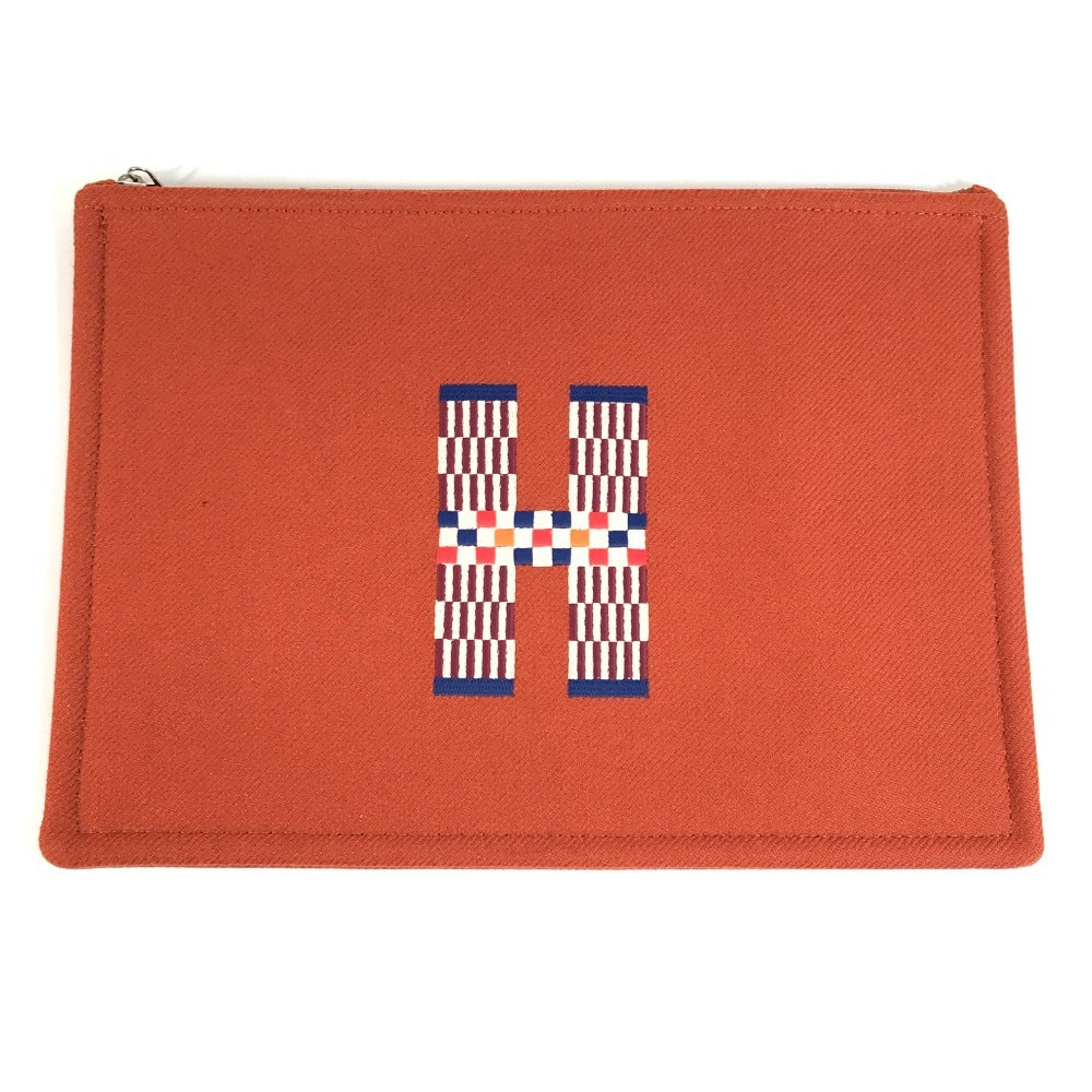 HERMES H103643M02 Second Bag Flat Pouch H Nattes GM Clutch Bag Makeup Pouch Multi-purpose Pouch Wool Unisex Tommette Orange-red