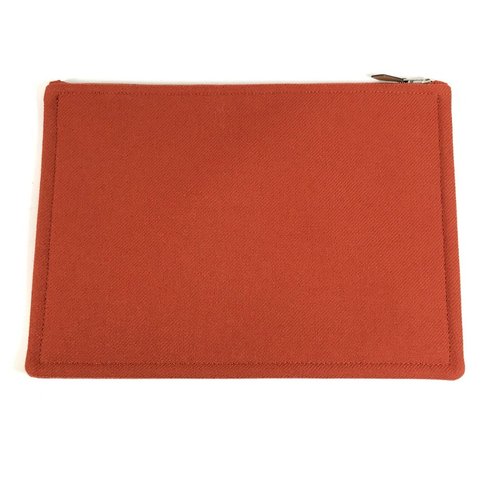 HERMES H103643M02 Second Bag Flat Pouch H Nattes GM Clutch Bag Makeup Pouch Multi-purpose Pouch Wool Unisex Tommette Orange-red