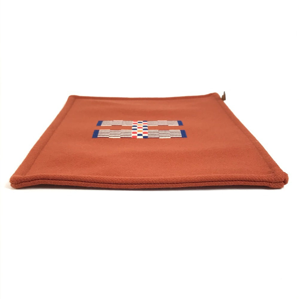 HERMES H103643M02 Second Bag Flat Pouch H Nattes GM Clutch Bag Makeup Pouch Multi-purpose Pouch Wool Unisex Tommette Orange-red
