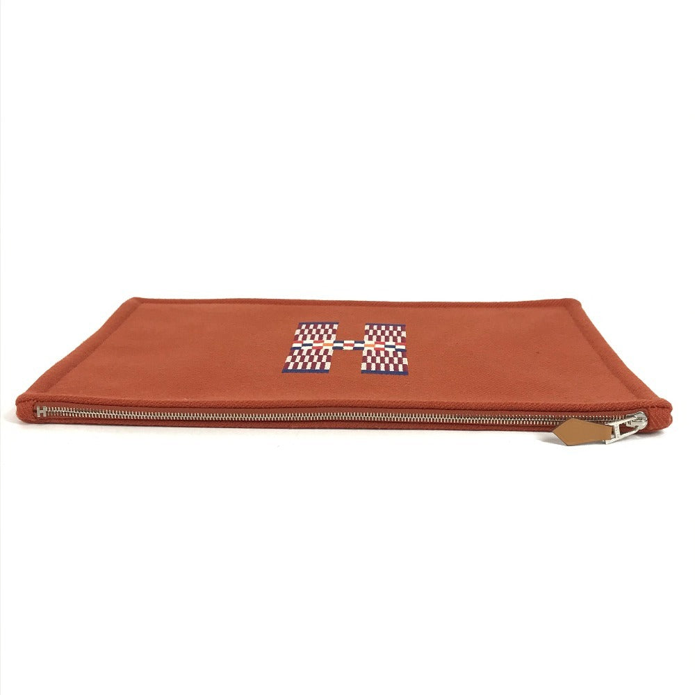 HERMES H103643M02 Second Bag Flat Pouch H Nattes GM Clutch Bag Makeup Pouch Multi-purpose Pouch Wool Unisex Tommette Orange-red