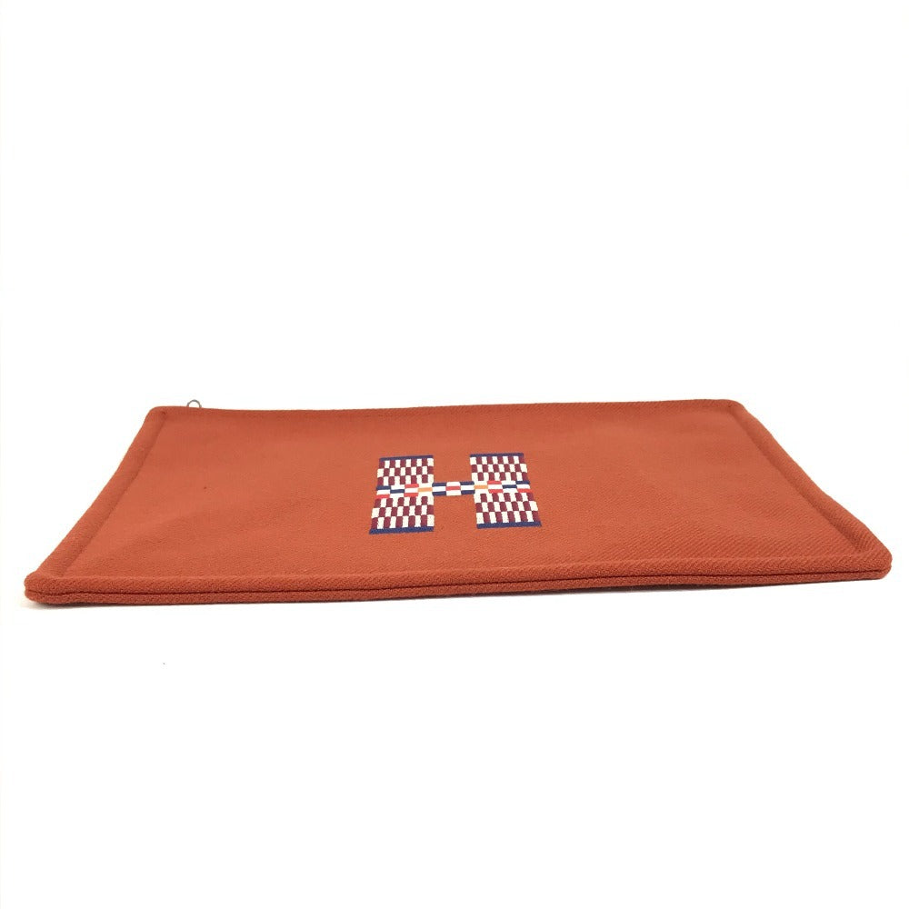 HERMES H103643M02 Second Bag Flat Pouch H Nattes GM Clutch Bag Makeup Pouch Multi-purpose Pouch Wool Unisex Tommette Orange-red