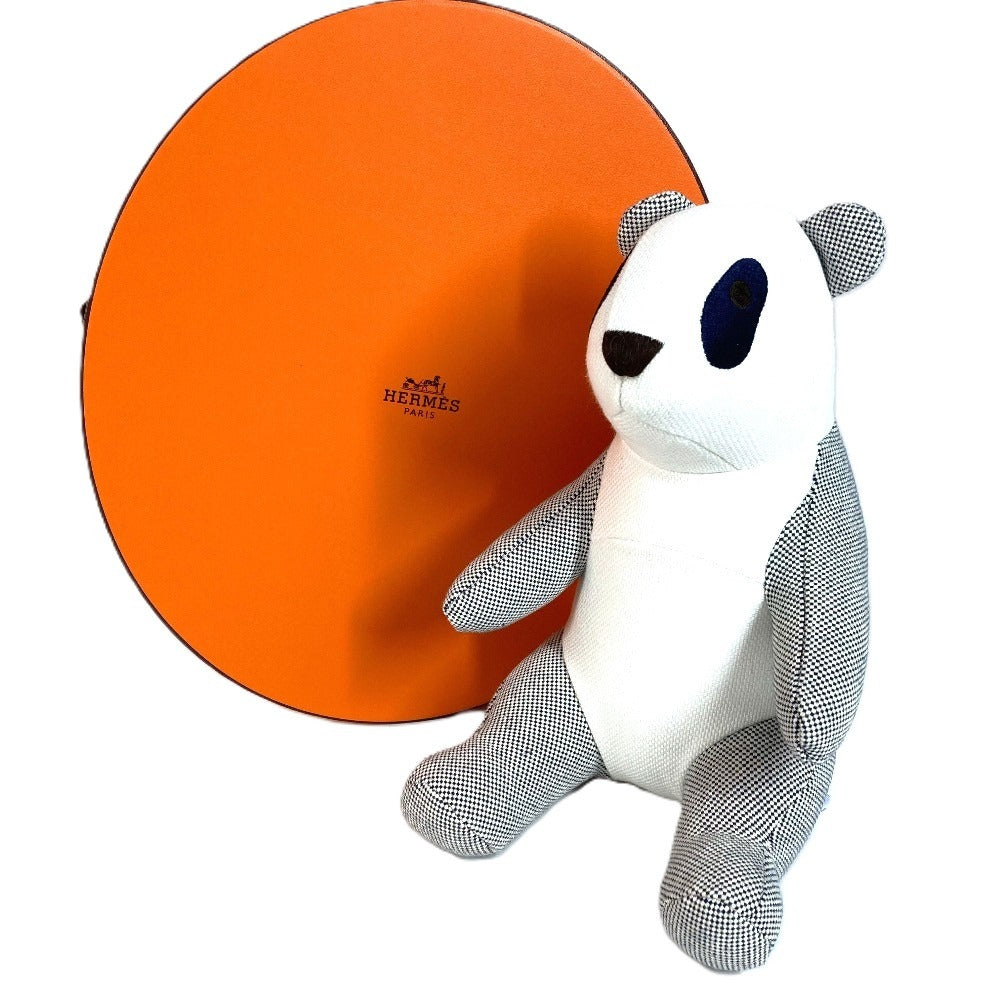 HERMES H103882M Figurine Object Plush Toy Panda Émile et popée Plush Toy Cotton Kids Bleu Indigo Navy