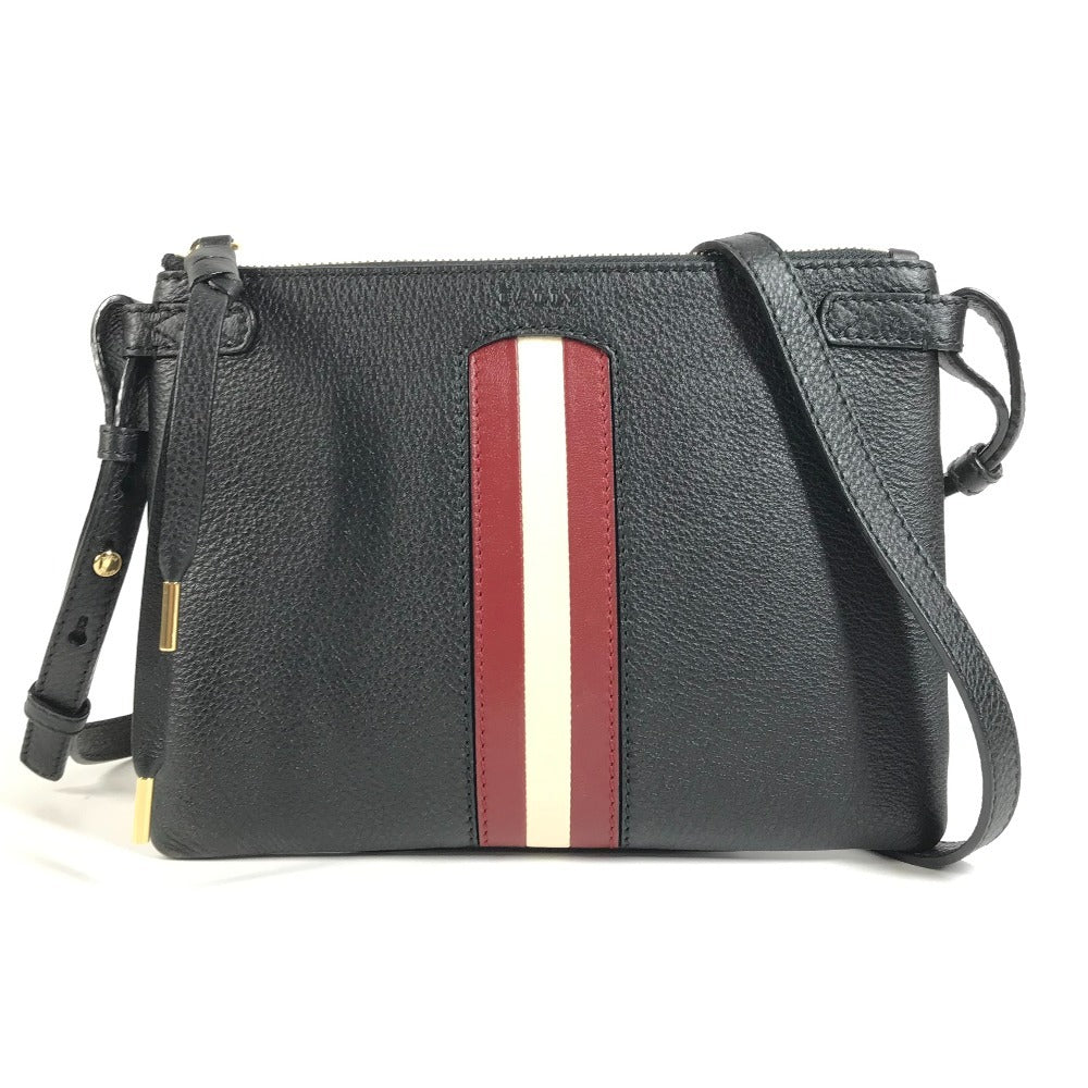BALLY Logo Line Crossbody Pochette Shoulder Bag Leather Unisex Black