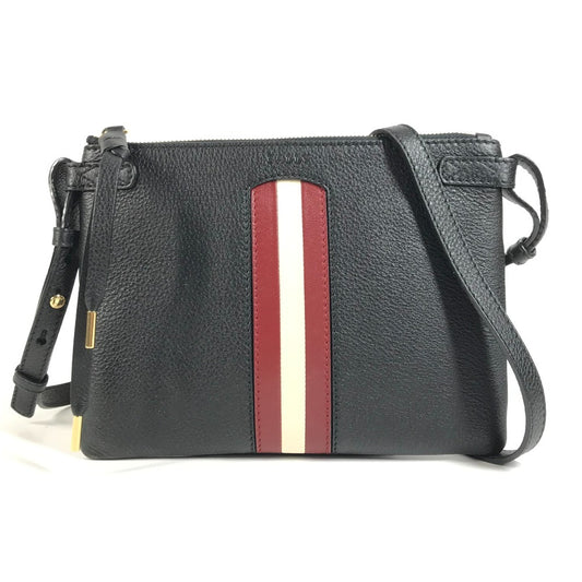 BALLY Logo Line Crossbody Pochette Shoulder Bag Leather Unisex Black