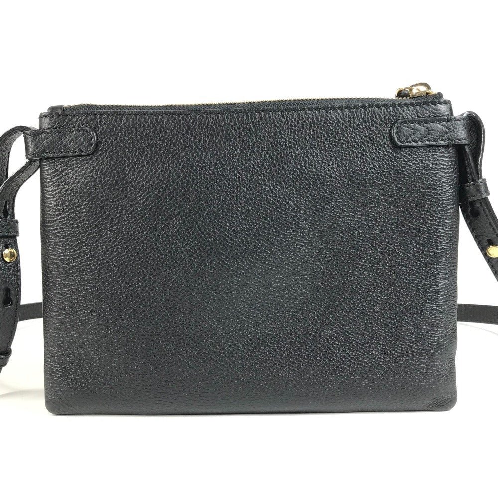 BALLY Logo Line Crossbody Pochette Shoulder Bag Leather Unisex Black