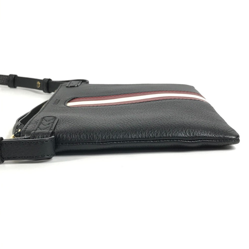 BALLY Logo Line Crossbody Pochette Shoulder Bag Leather Unisex Black