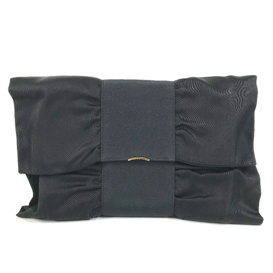 GUCCI 005 142 Vintage Ribbon Second Bag Pouch Clutch Bag Satin Unisex Black