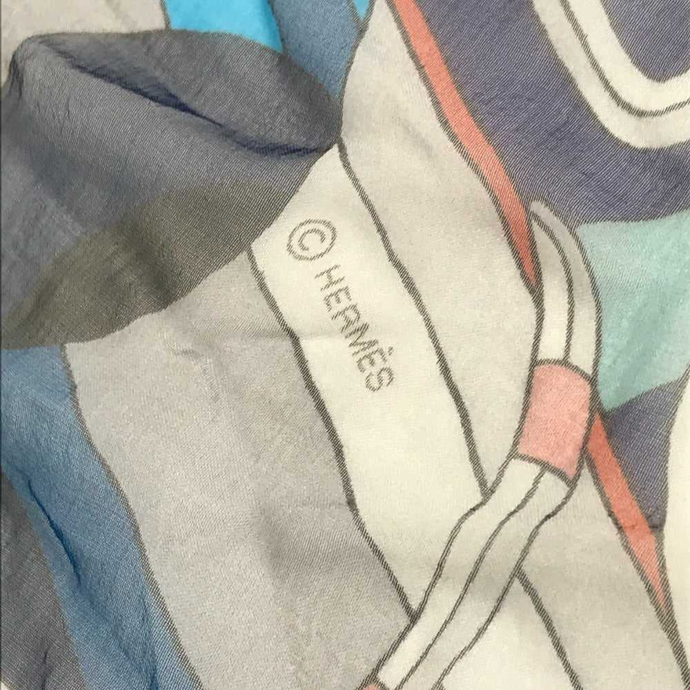 HERMES Point DORGUE フェルマータ カレ140 カレ 140 ショール ストール 大判 スカーフ シルク ユニセックス ブルー