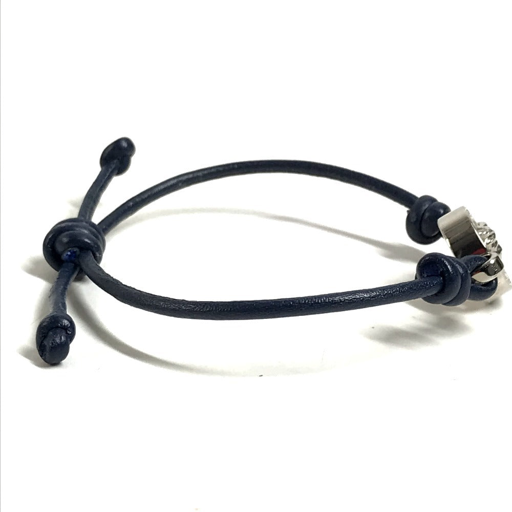 VERSACE Medusa Logo Accessory Bangle Bracelet Leather Unisex Navy