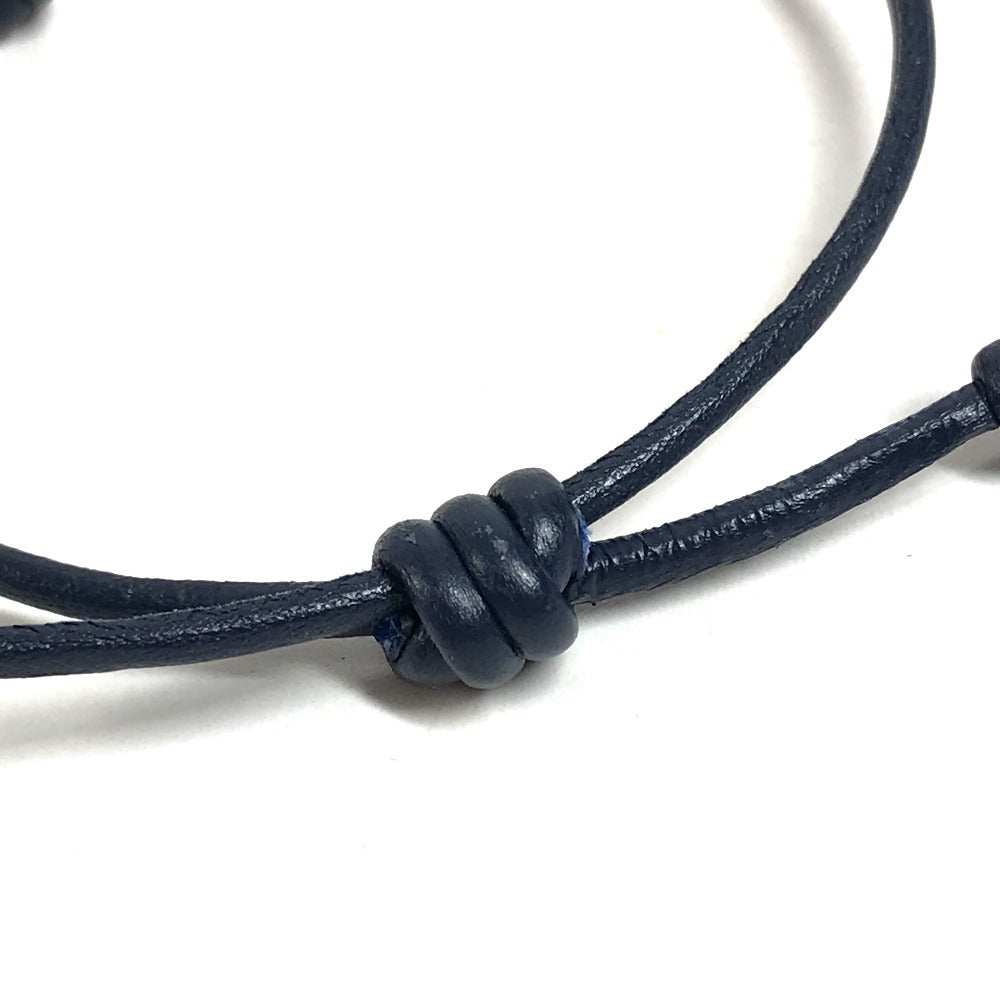 VERSACE Medusa Logo Accessory Bangle Bracelet Leather Unisex Navy