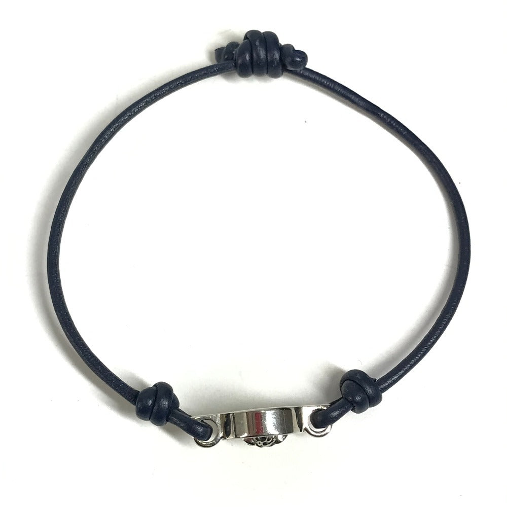 VERSACE Medusa Logo Accessory Bangle Bracelet Leather Unisex Navy