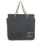 CHANEL CC ココマーク ロゴ チョコバー トートバッグ カバン Wチェーン チェーンバッグ ショルダーバッグ コットン ユニセックス ブラック