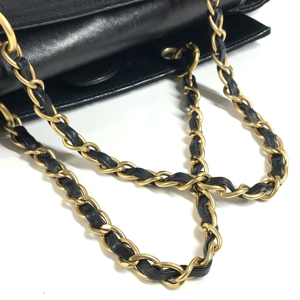 CHANEL CC ココマーク ロゴ チョコバー トートバッグ カバン Wチェーン チェーンバッグ ショルダーバッグ コットン ユニセックス ブラック