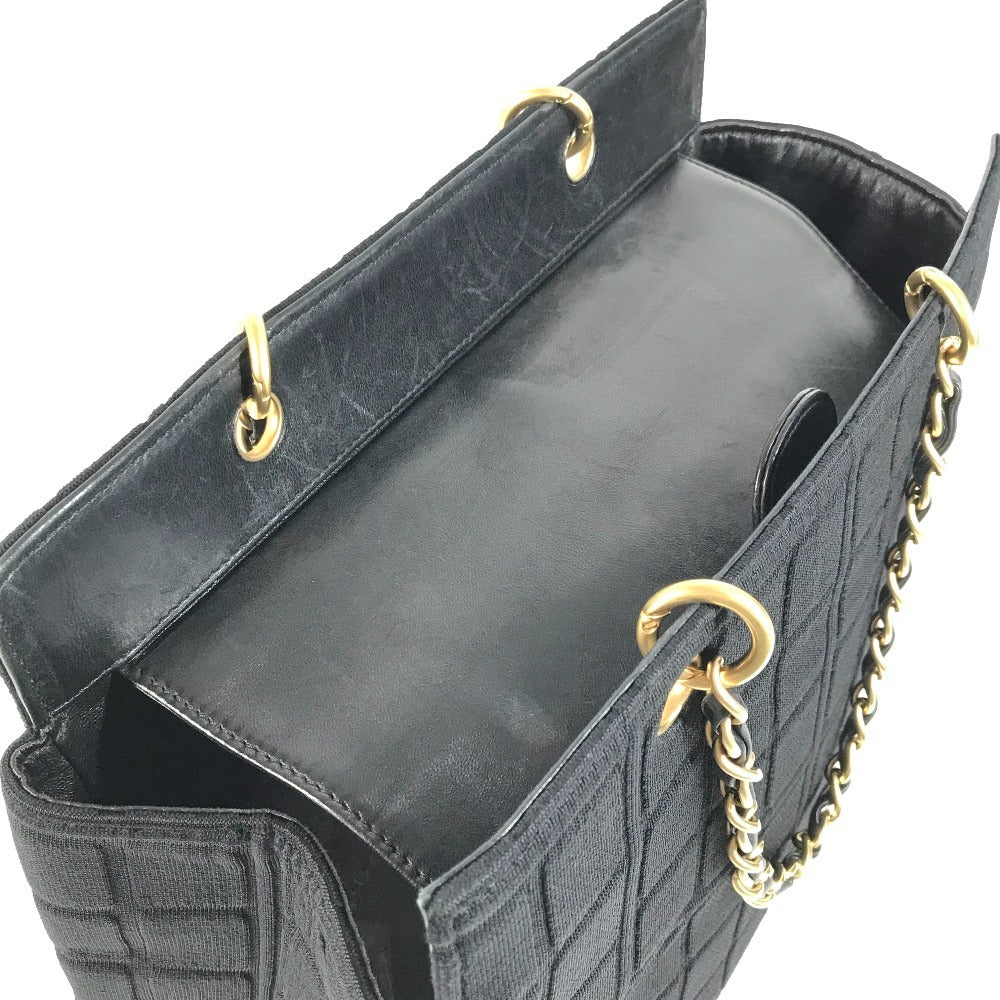 CHANEL CC ココマーク ロゴ チョコバー トートバッグ カバン Wチェーン チェーンバッグ ショルダーバッグ コットン ユニセックス ブラック