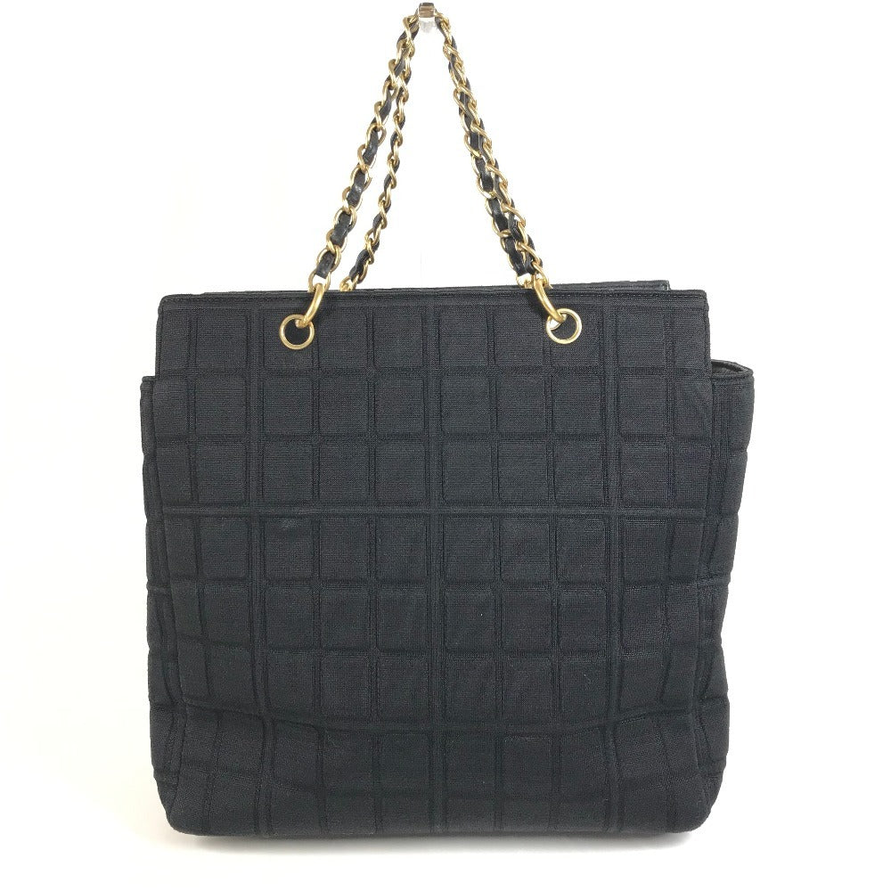 CHANEL CC ココマーク ロゴ チョコバー トートバッグ カバン Wチェーン チェーンバッグ ショルダーバッグ コットン ユニセックス ブラック