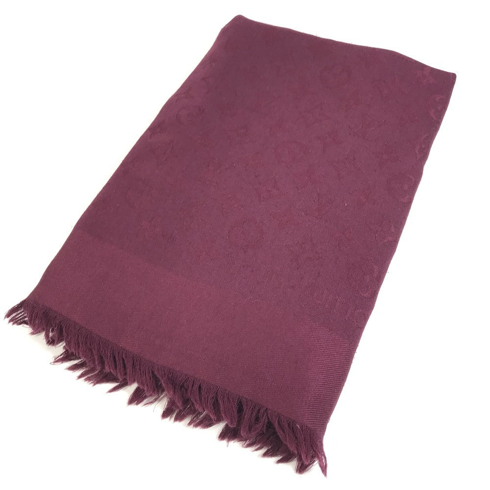 LOUIS VUITTON Fringed Monogram Shawl Large Stole Wool Unisex Purple