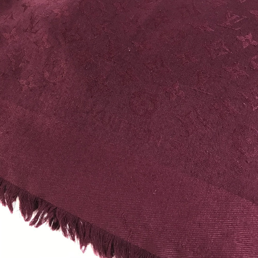 LOUIS VUITTON Fringed Monogram Shawl Large Stole Wool Unisex Purple