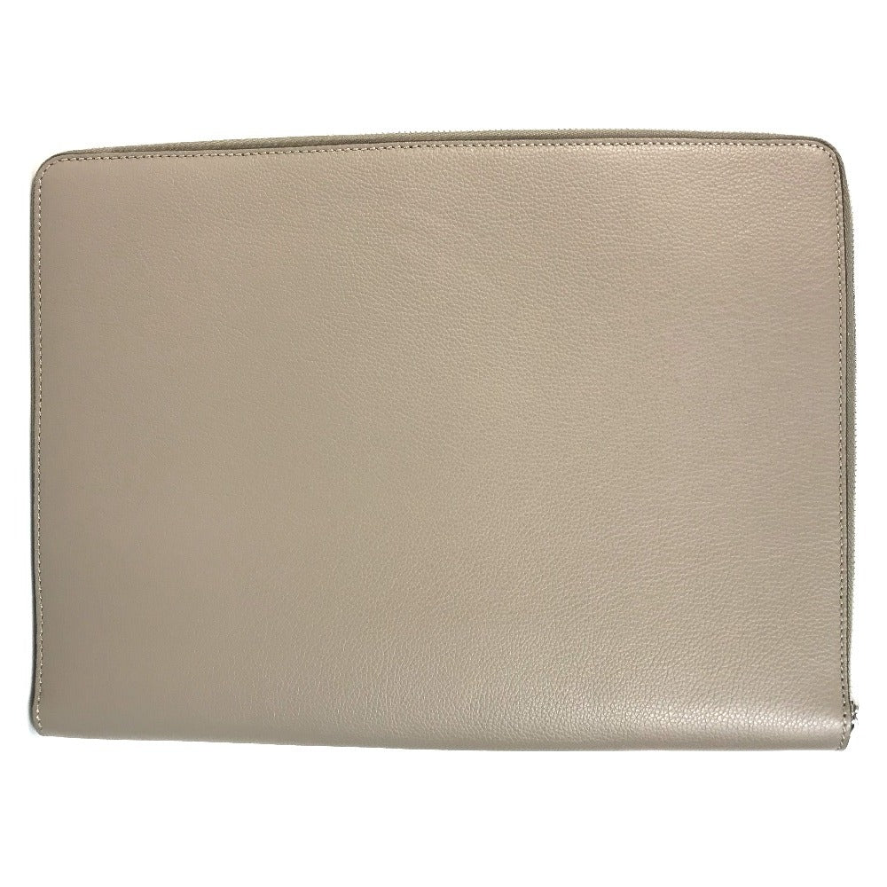 FENDI 7N0167 ロゴ PCケース パソコンケース セカンドバッグ カバン ポーチ クラッチバッグ レザー ユニセックス グレージュ系