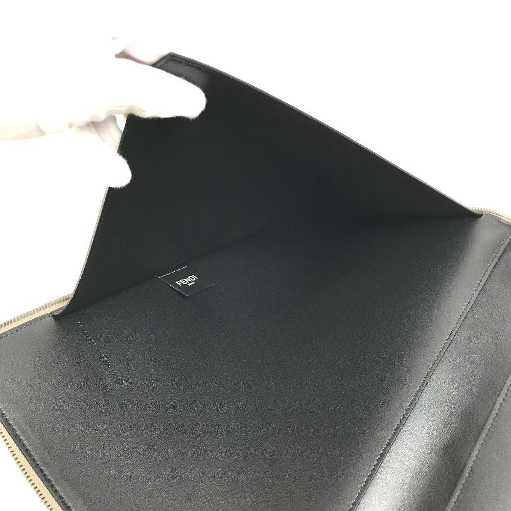 FENDI 7N0167 ロゴ PCケース パソコンケース セカンドバッグ カバン ポーチ クラッチバッグ レザー ユニセックス グレージュ系