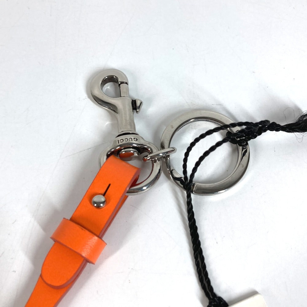 GUCCI 822098 フラワー 花 バッグチャーム チャーム キーホルダー レザー ユニセックス オレンジ