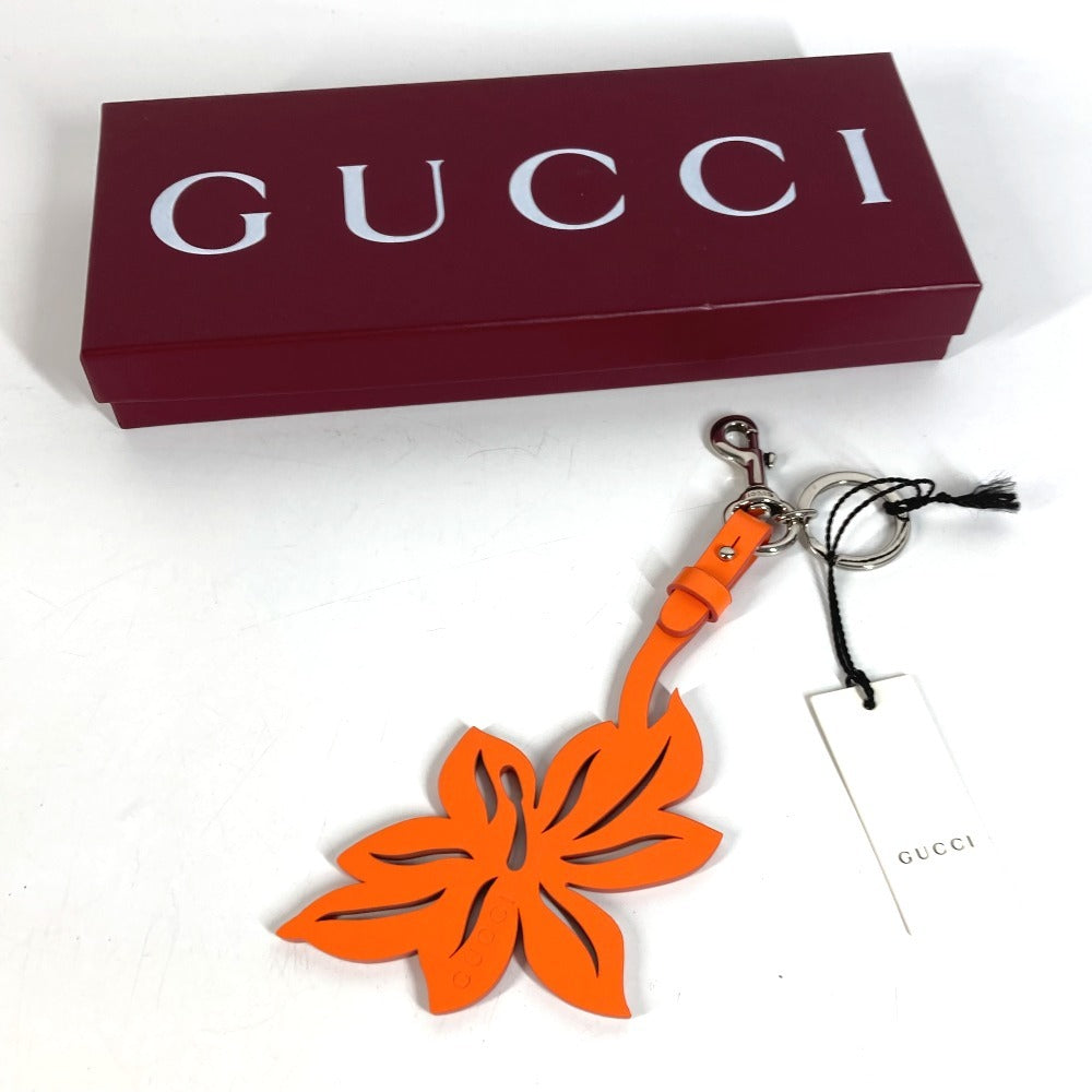 GUCCI 822098 フラワー 花 バッグチャーム チャーム キーホルダー レザー ユニセックス オレンジ