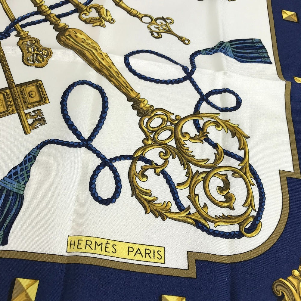 HERMES LES CLES 鍵 カレ90 カレ 90 スカーフ シルク ユニセックス ブルー