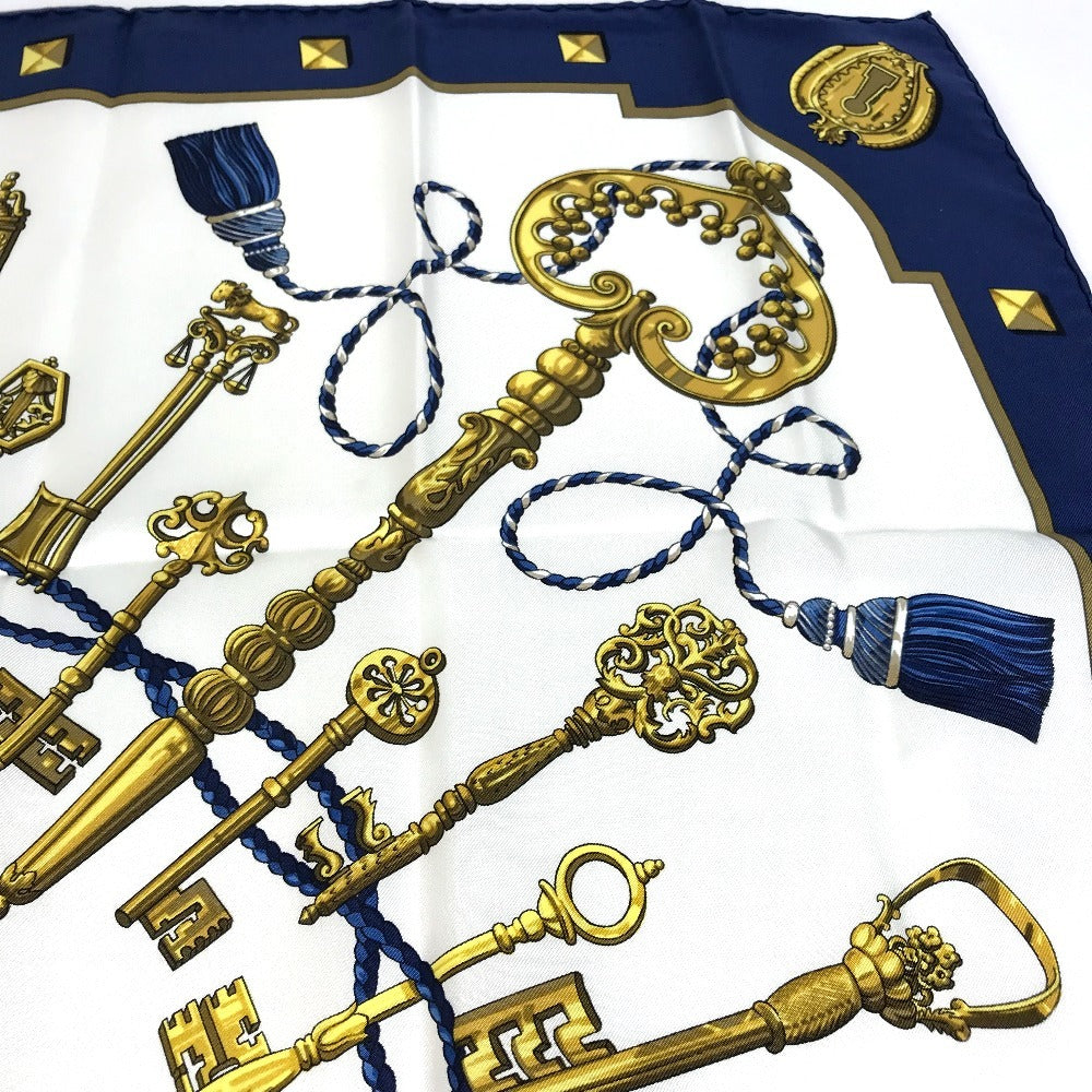 HERMES LES CLES 鍵 カレ90 カレ 90 スカーフ シルク ユニセックス ブルー