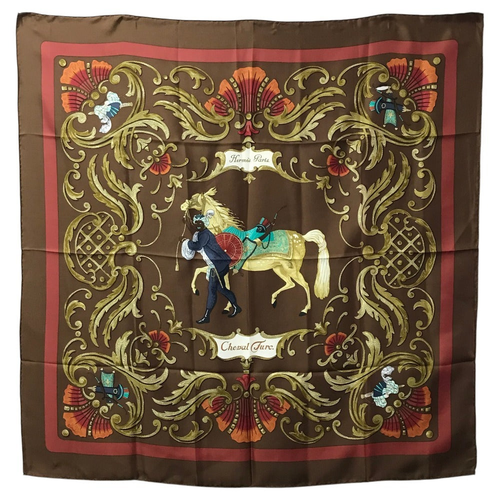 HERMES Cheval Turcトルコの馬 カレ90 カレ 90 スカーフ シルク ユニセックス ブラウン