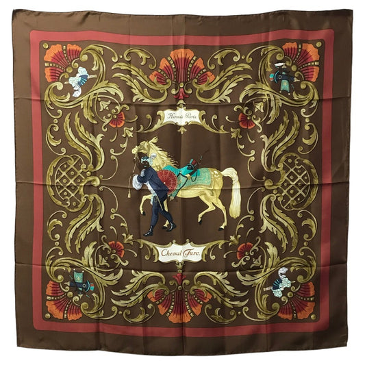 HERMES Cheval Turcトルコの馬 カレ90 カレ 90 スカーフ シルク ユニセックス ブラウン