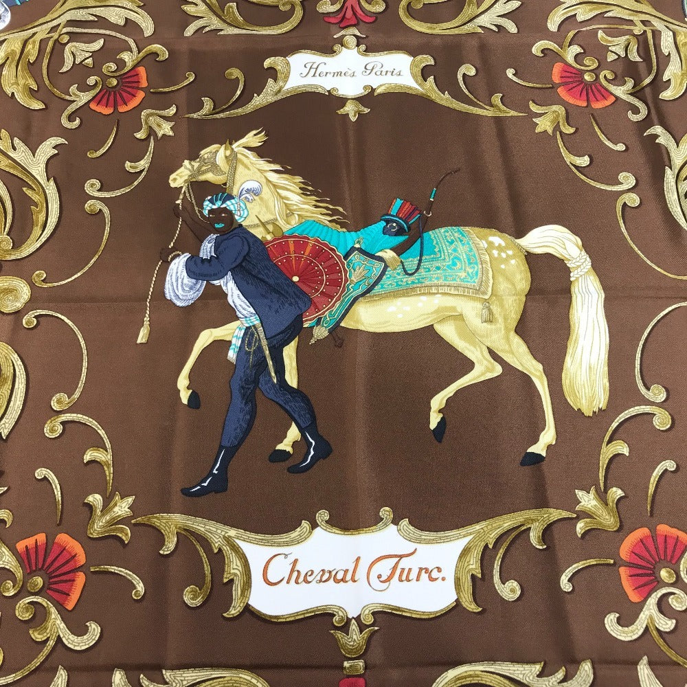 HERMES Cheval Turcトルコの馬 カレ90 カレ 90 スカーフ シルク ユニセックス ブラウン