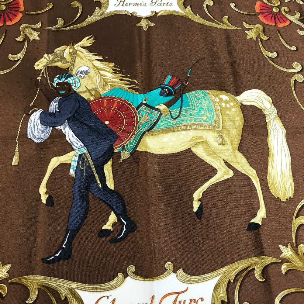 HERMES Cheval Turcトルコの馬 カレ90 カレ 90 スカーフ シルク ユニセックス ブラウン
