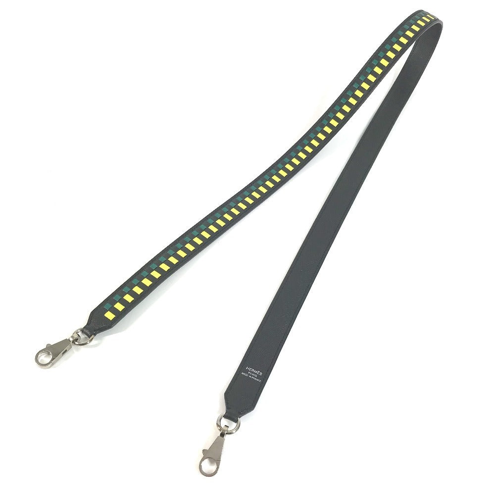 HERMES Bandouliere Tressage de Cuir Shoulder Strap Epsom Unisex Black